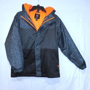 Swiss Tech Jacket Boys XL (14-16) Black + Orange Hooded Windbreaker